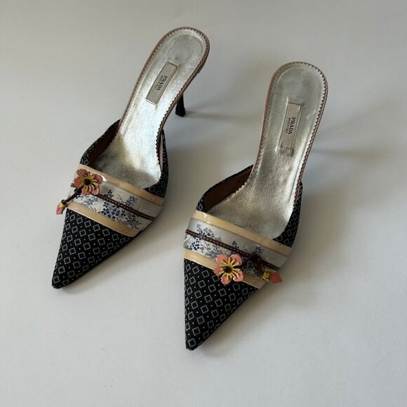 PRADA VINTAGE KIMONO EMBELLISHED MULES - Picture 4 of 13